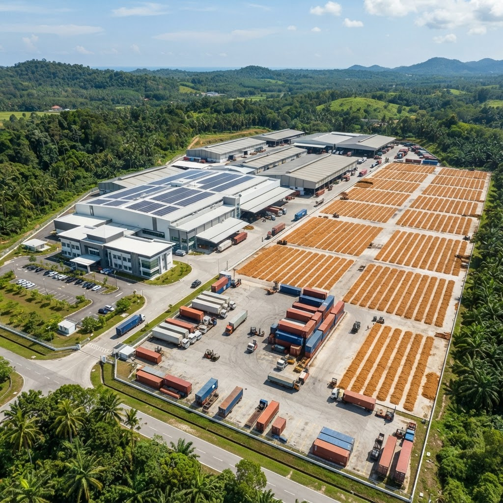 Aerial view of the Kalpatharu Exports manufacturing complex